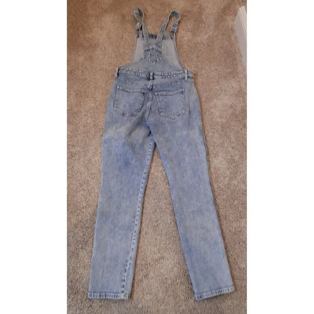 Blue Denim Overalls Old Navy Pockets , Side zip, Skinny Size 4